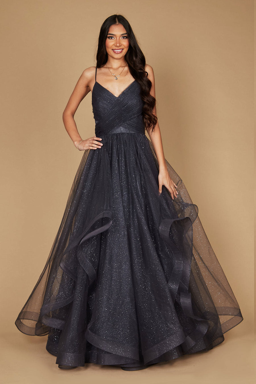 Sparkling Long Formal Ball Gown Charcoal