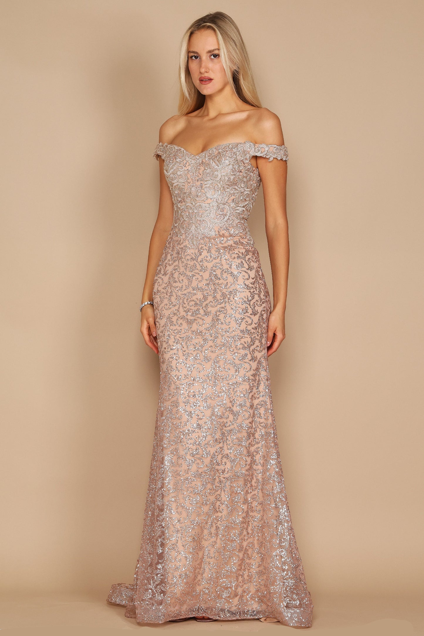 Formal Mermaid Fitted Evening Dress Rose Gold