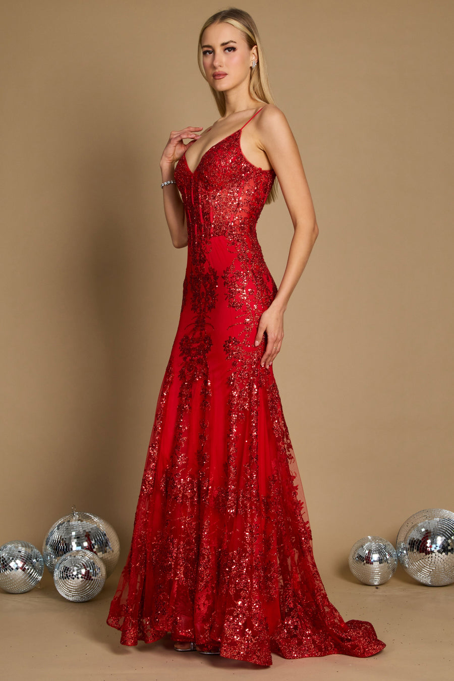 Fitted Corset Long Formal Prom Dress Red