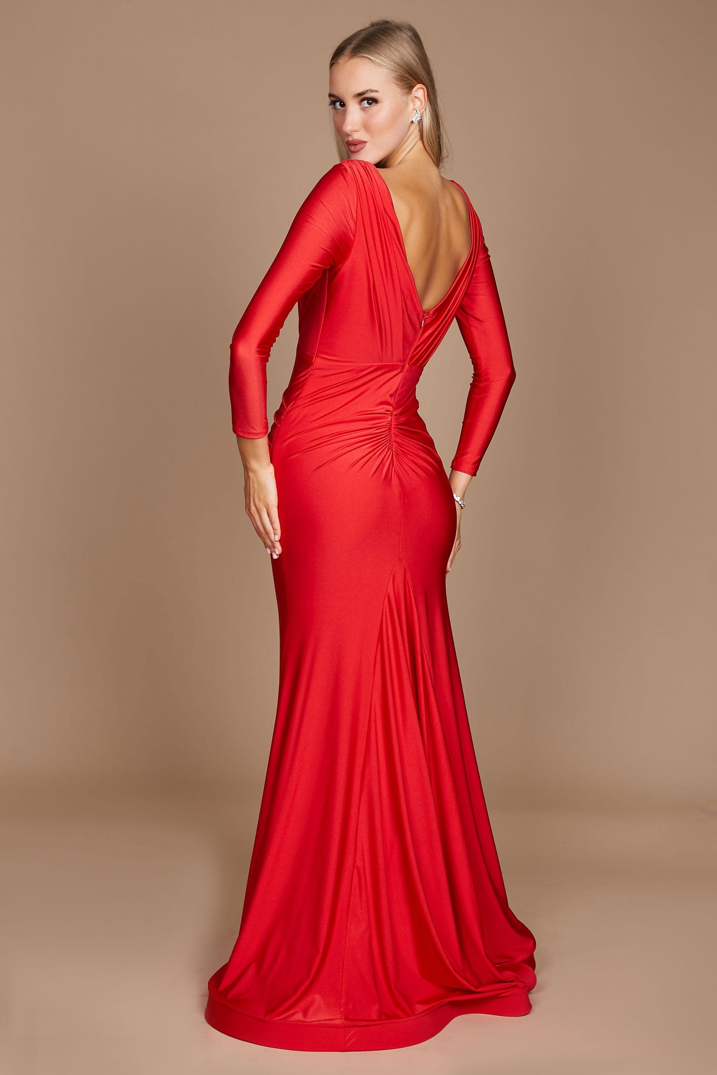 Long Sleeve Formal Fitted Evening Dress Red