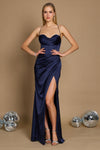 Draped Corset Cowl Long Prom Dress Navy