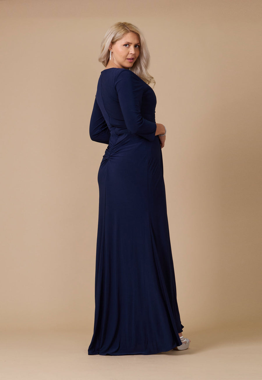 Formal Dresses Long Formal Stretch Evening Long Sleeve Dress Navy