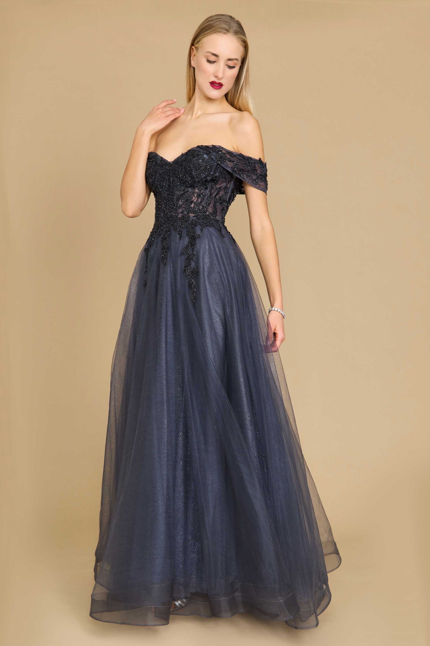 Long Off Shoulder Corset Formal Dress