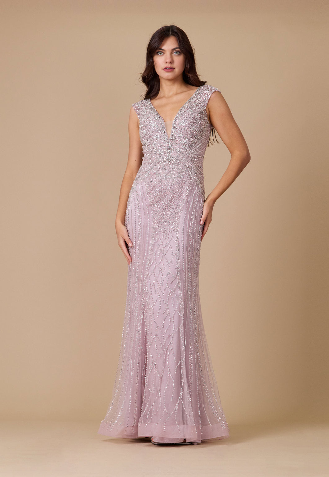 Formal Dresses Long Hand Beaded Couture Formal Evening Dress Mauve