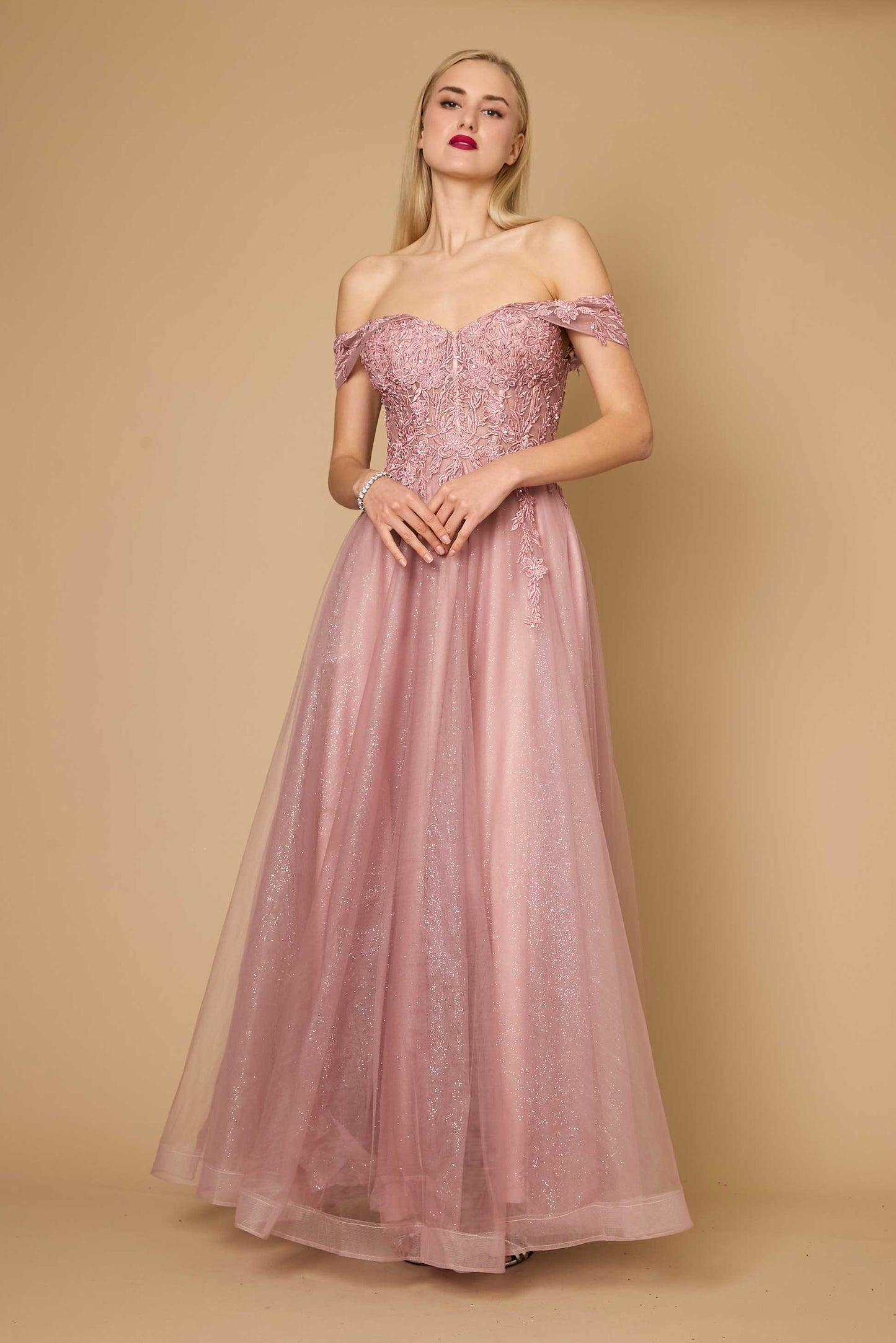 Long Off Shoulder Corset Formal Dress Mauve