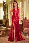 Prom Dresses Prom Long Fitted Metallic Gown Deep Red