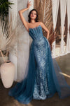 Formal Dresses Long Formal Glitter Overskirt Gown Lapis Blue