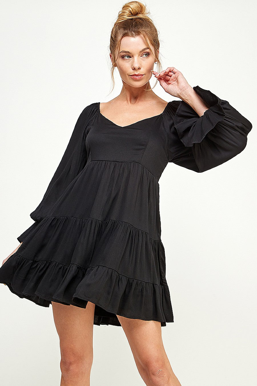 Cocktail Dresses Long Sleeve Tiered Dress Black