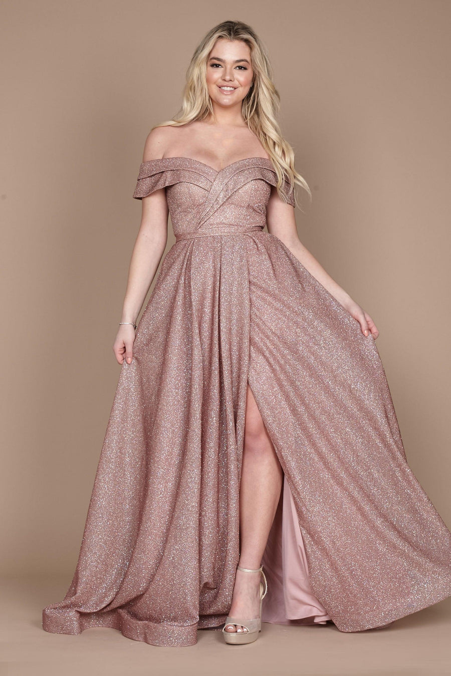 Prom Dresses Long Off Shoulder Glitter Prom Dress Mauve