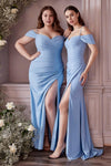 Fitted Long Off Shoulder Prom Dress Light Blue