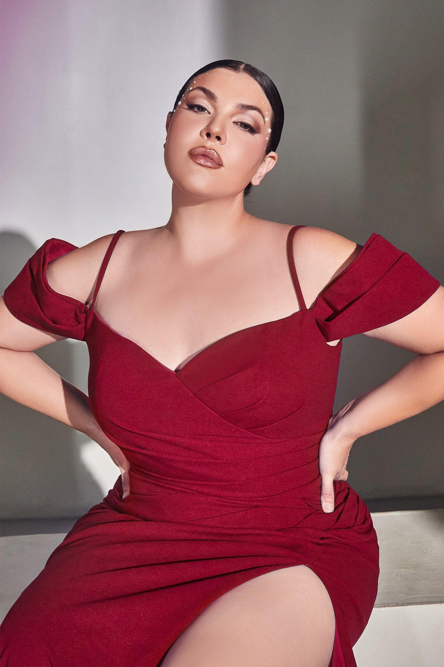 Off Shoulder Long Plus Size Evening Dress Burgundy